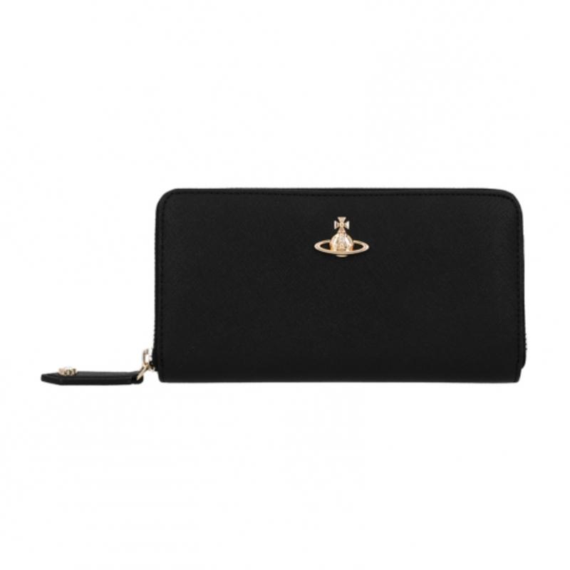 Vivienne Westwood Gold Symbol Logo Saffiano Zip Long Wallet