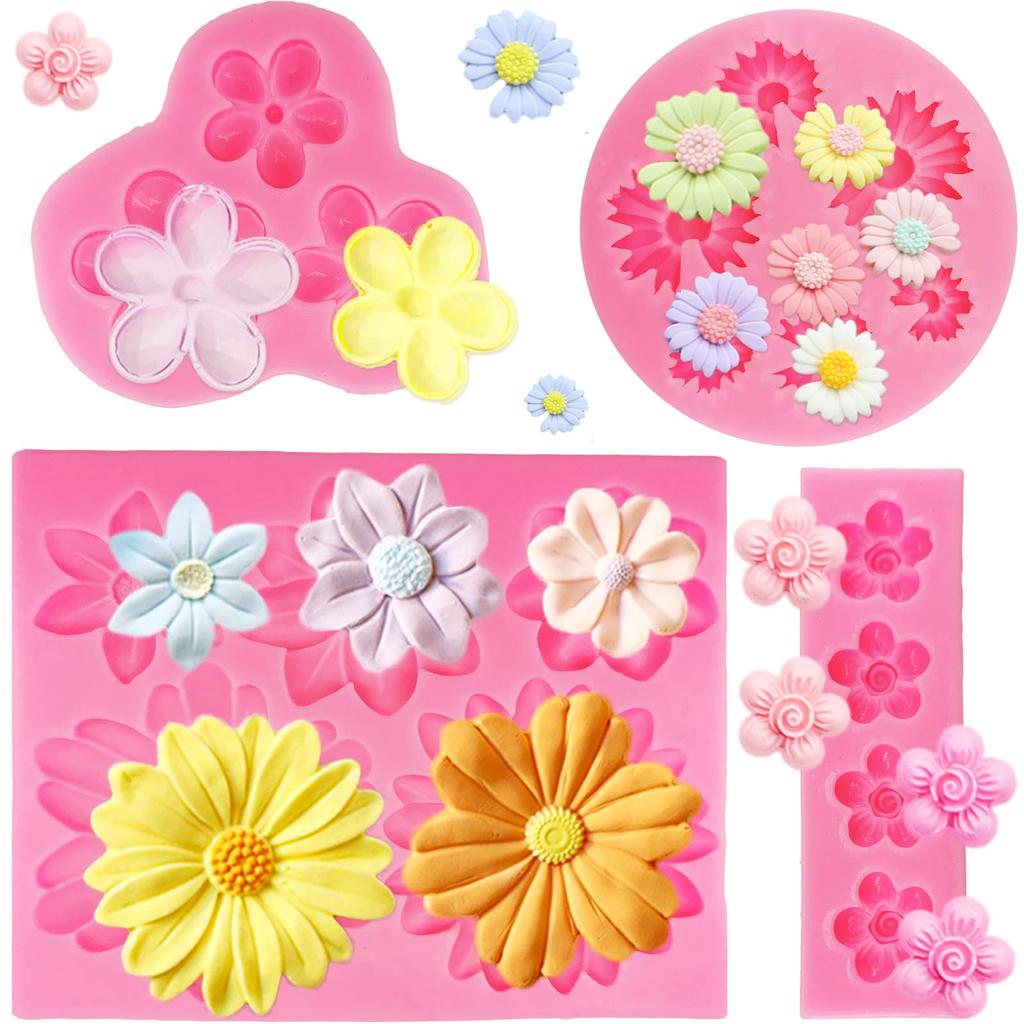 4Pcs Large Daisy Flower Silicone Molds Chrysanthemum Silicone Molds Small Flower Shapes Fondant Cake Chocolate Molds