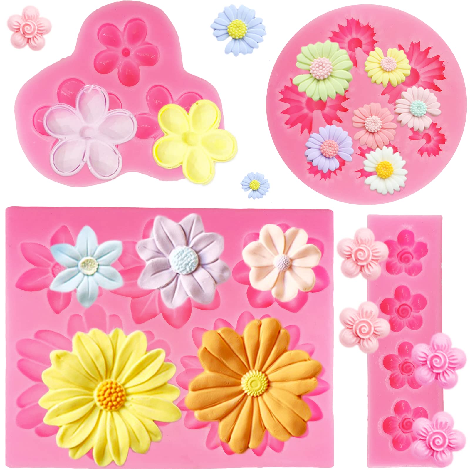 

4Pcs Large Daisy Flower Silicone Molds Chrysanthemum Silicone Molds Small Flower Shapes Fondant Cake Chocolate Molds 4pcs