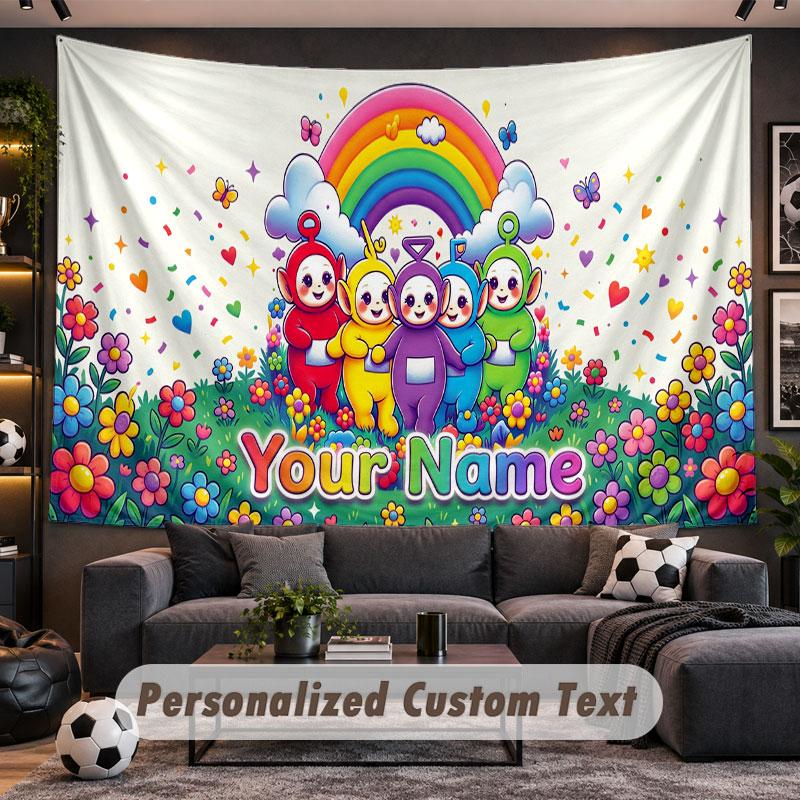 Wall Hanging Tapestry Custom NameTeletubbies Pattern Personalized Printed Fabric Wall Decor