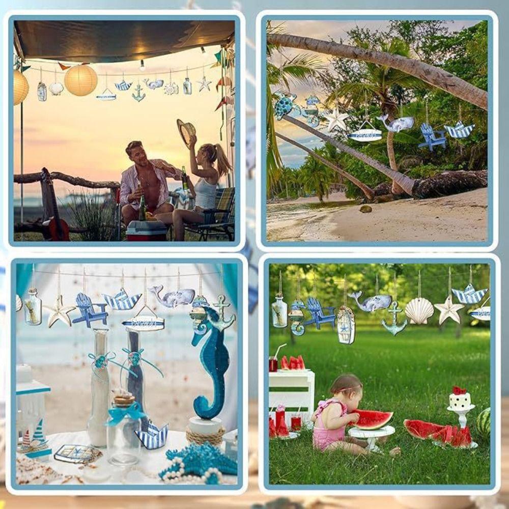 24pcs Cartoon Summer Navigation Pendant Ocean Themed Signs Ornament  Hawaiian Outdoor
