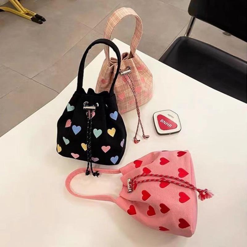 Embroidery love strap pink handbag women's 2 spring and summer new shoulder crossbody mini bucket bag