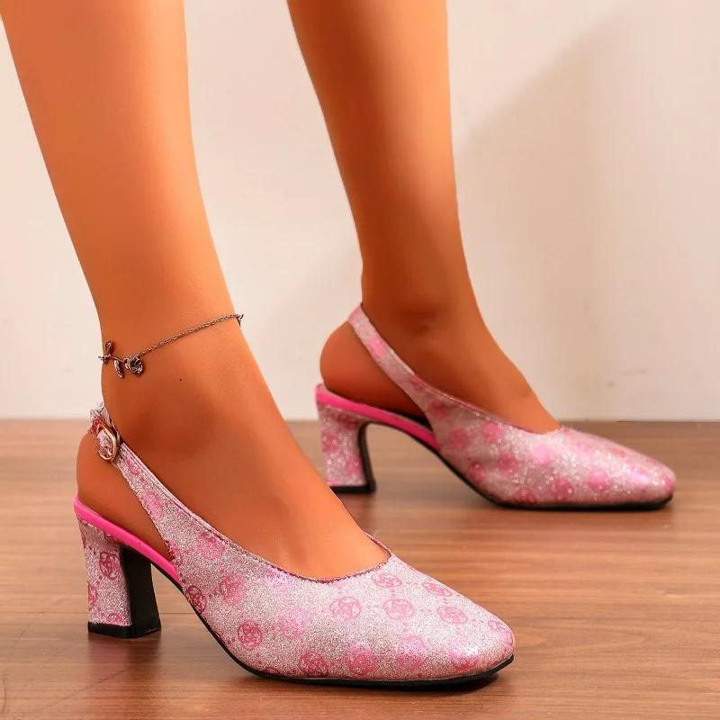 

Fashion Brand Designer High Heels Women s Sandals 2025 Summer New Square Toe Pumps Woman Plus Size Heeled Sandals Block Heel Party Shoes 36