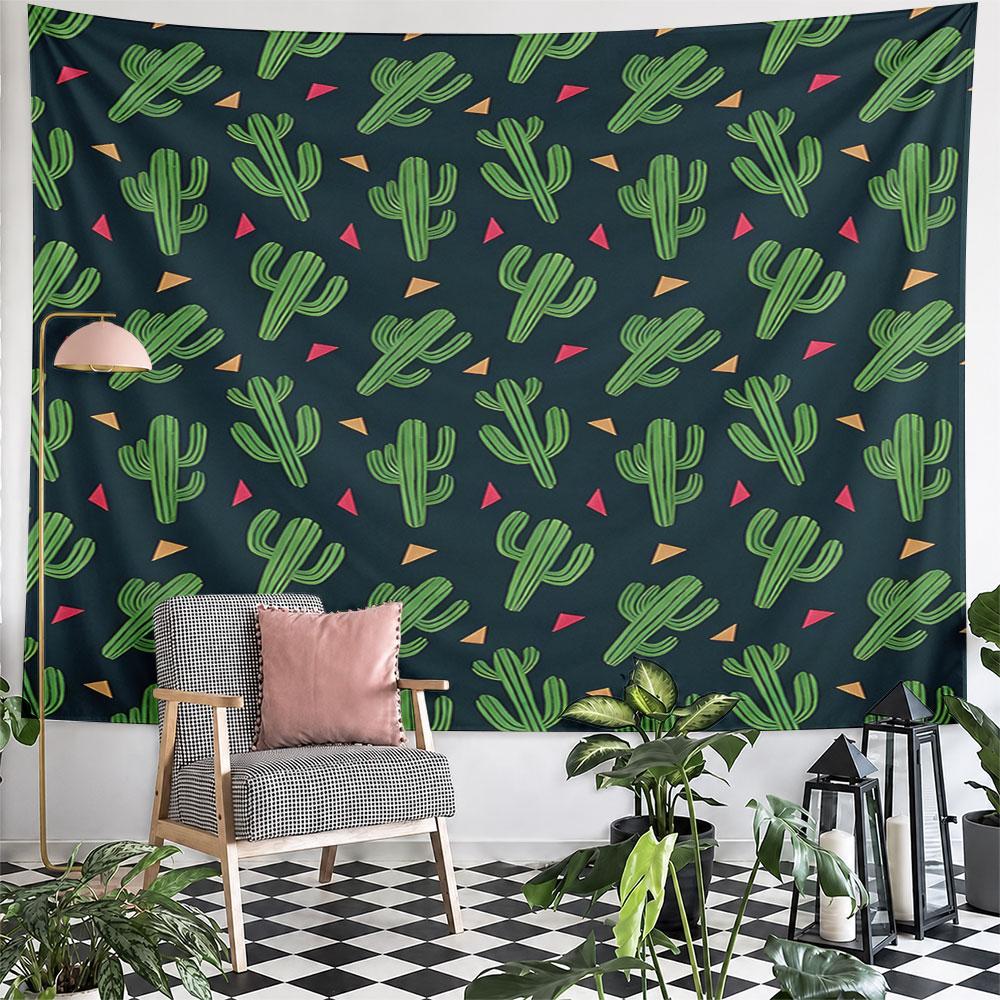 Cactus Pattern with Bright Triangles Pattern Wall Hanging Tapestry Decorative Tapestry Home Decor for Bedroom and Living Room