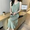 Sleeveless Chiffon A-Line Dress - Women's Knee-Length Solid Color Skirt for Summer Commutes
