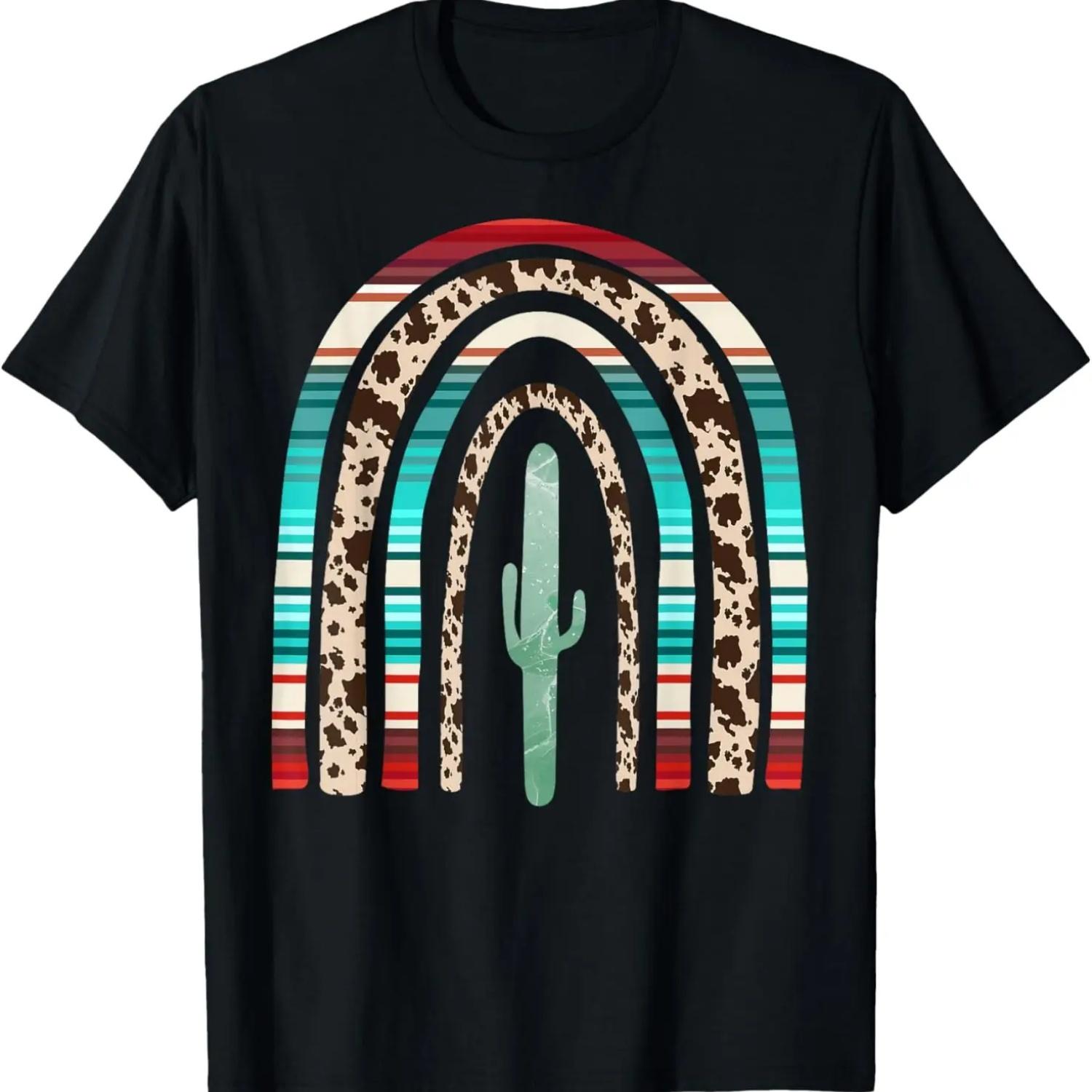 Country Cowgirl Texas Women Rainbow Cactus T-Shirt S чёрный