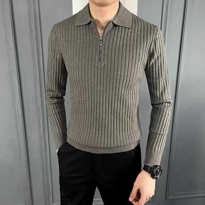 

Men s Solid Color Lapel Sweater - New 2025 Spring/Autumn Arrival, Business Casual Long Sleeve Knitwear L [57.5-62.5 kg]