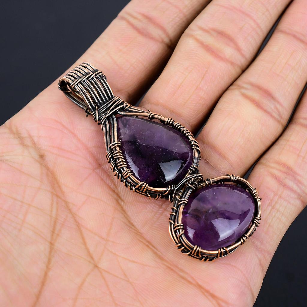 Amethyst Pendant Gemstone Jewelry, 999 Copper Wire Wrapped Pendant, Gift For Women Handmade Pendant