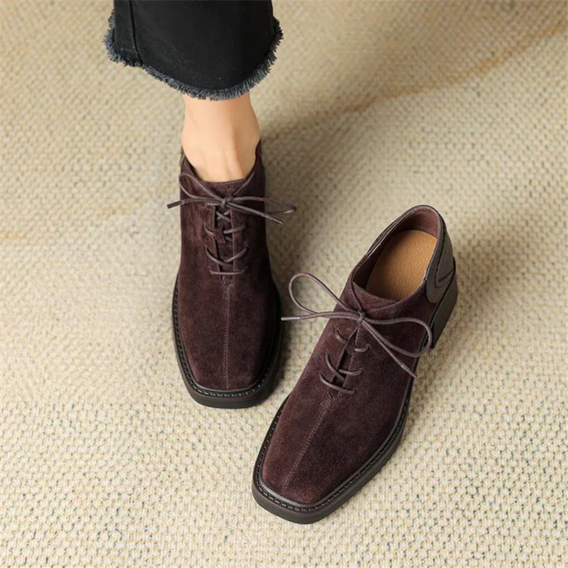 Fashion New Spring Autumn Sheep Suede Lace Women Loafers Square Toe Chunky Heel Shoes Comfort Women Pumps Shoes for Women High Heels