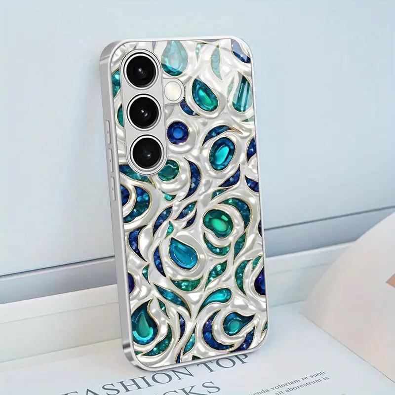 Green Synthetic Gemstone Pattern Tempered Glass Phone Case for Galaxy S26 S25 S24 S23 Ultra S22 Ultra S20 Ultra 56 A72 A73 5G