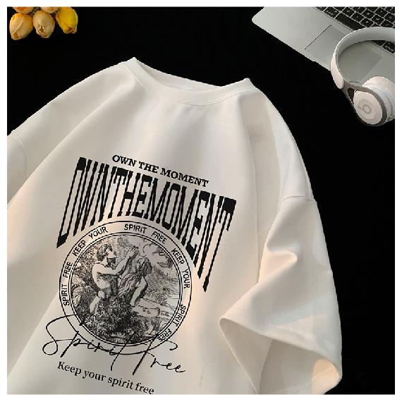 Short Sleeve t Men's Trendy Summer Loose Fit Five-Sleeve T-Shirt ins Simple Printed Top