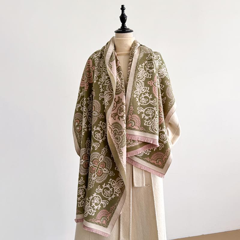 Elegant Checkered Design Scarf Imitation Cashmere Soft Warm Versatile Shawl Coldproof Windproof Blanket Scarf for Autumn Winter