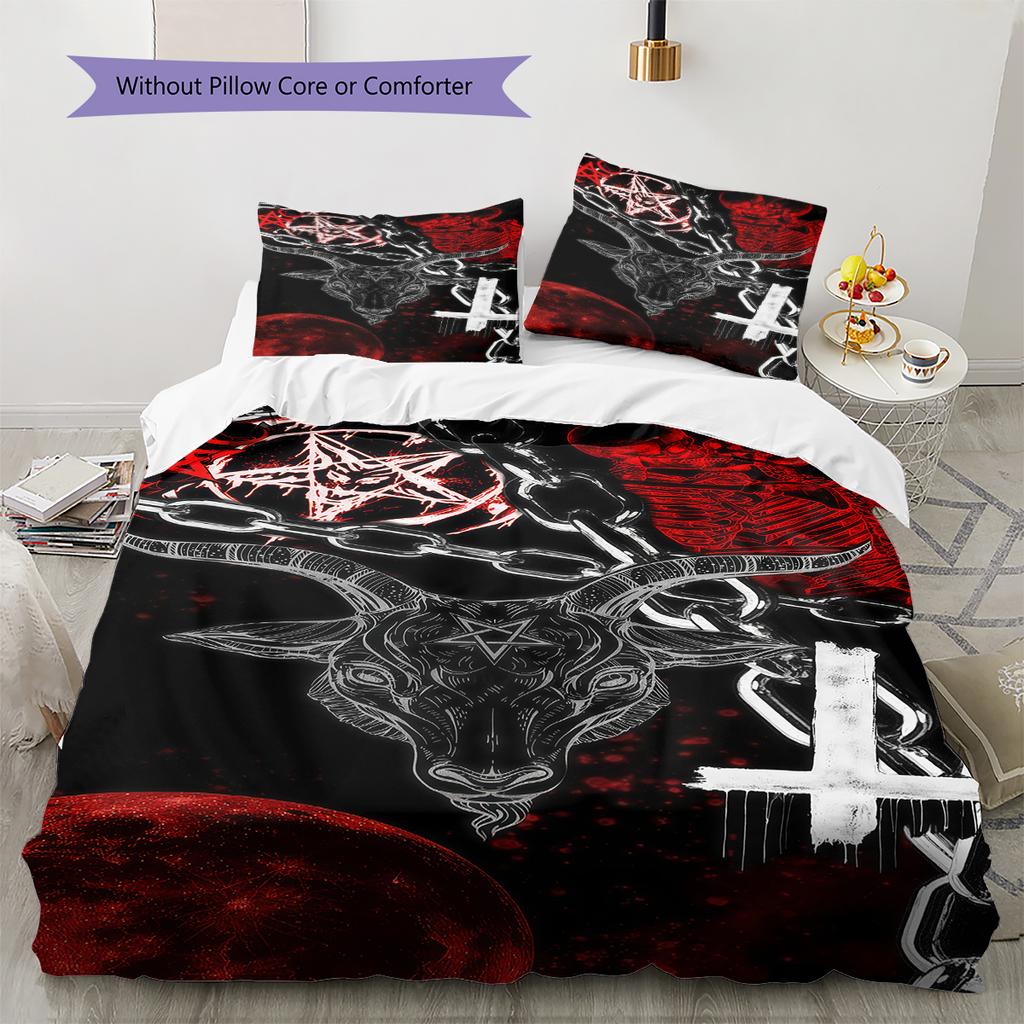 Satan Symbol Pattern Bedding,Quilt Set Quilt Cover Pillowcase Home Birthday Gift (1 * duvet cover + 2 * pillowcase, without core)