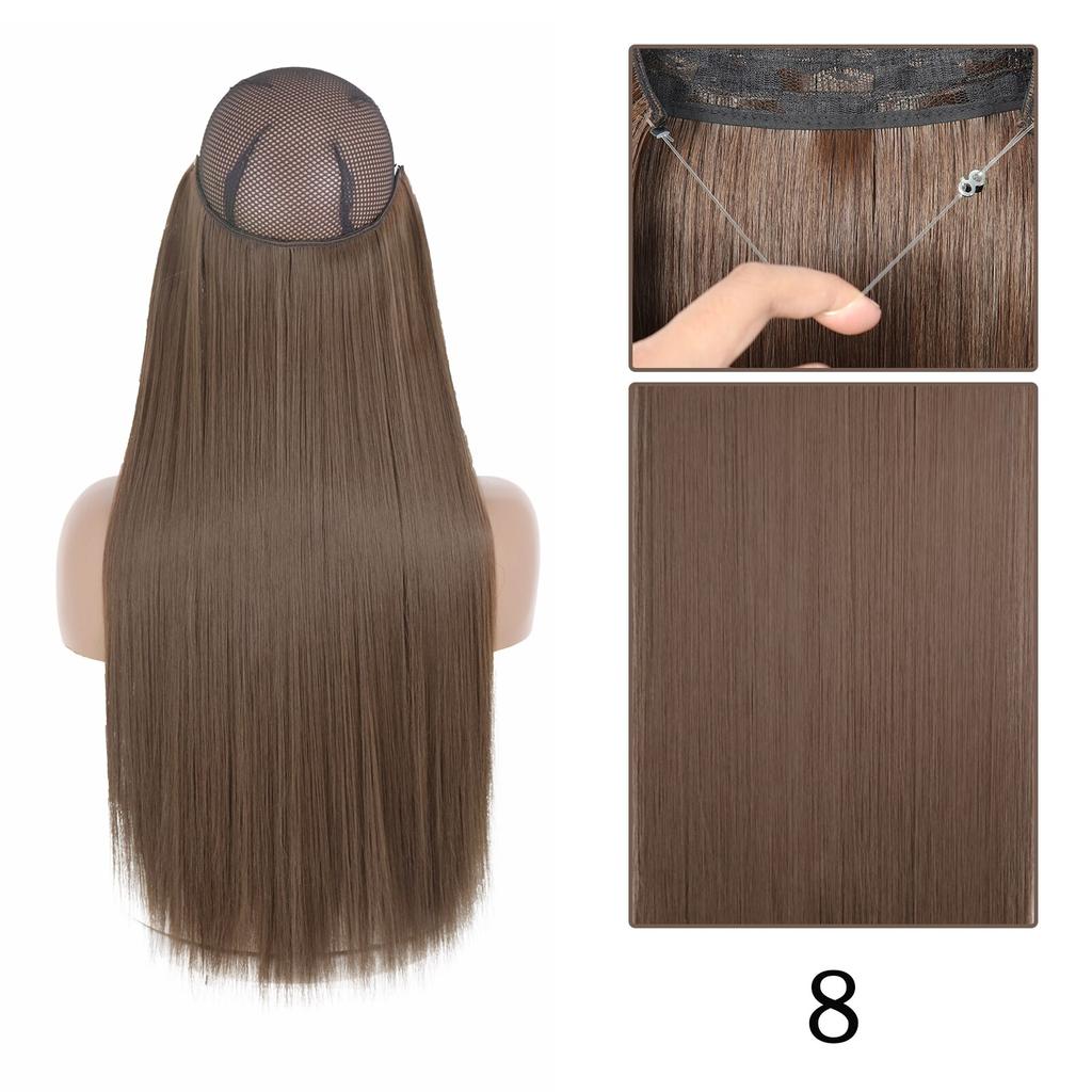 XINRAN Moda Damska Kolor Ombre Niewidoczny Długi Doczepiany Włos Syntetyczny Włókno Długie Falowane Ombre Cosplay Codzienne Noszenie Bez Klipsów Przedłużanie Włosów