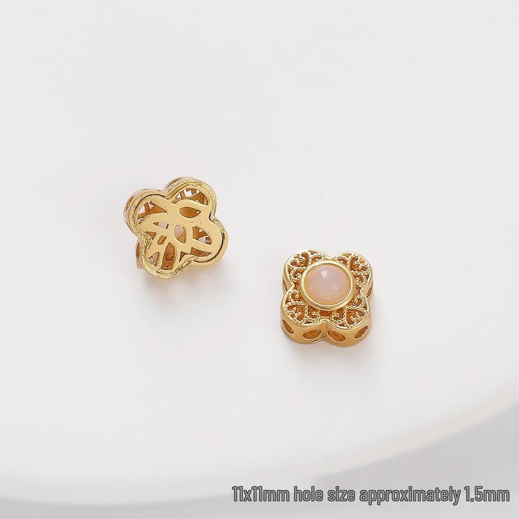 Pozlacené prolamované korálky s kočičím okem a imitací nefritu pro výrobu šperků DIY