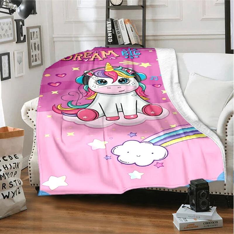 3D cartoon fantasy unicorn warm and soft linen blanket cover suitable for living room, bedroom, bed, sofa, hiking, leisure