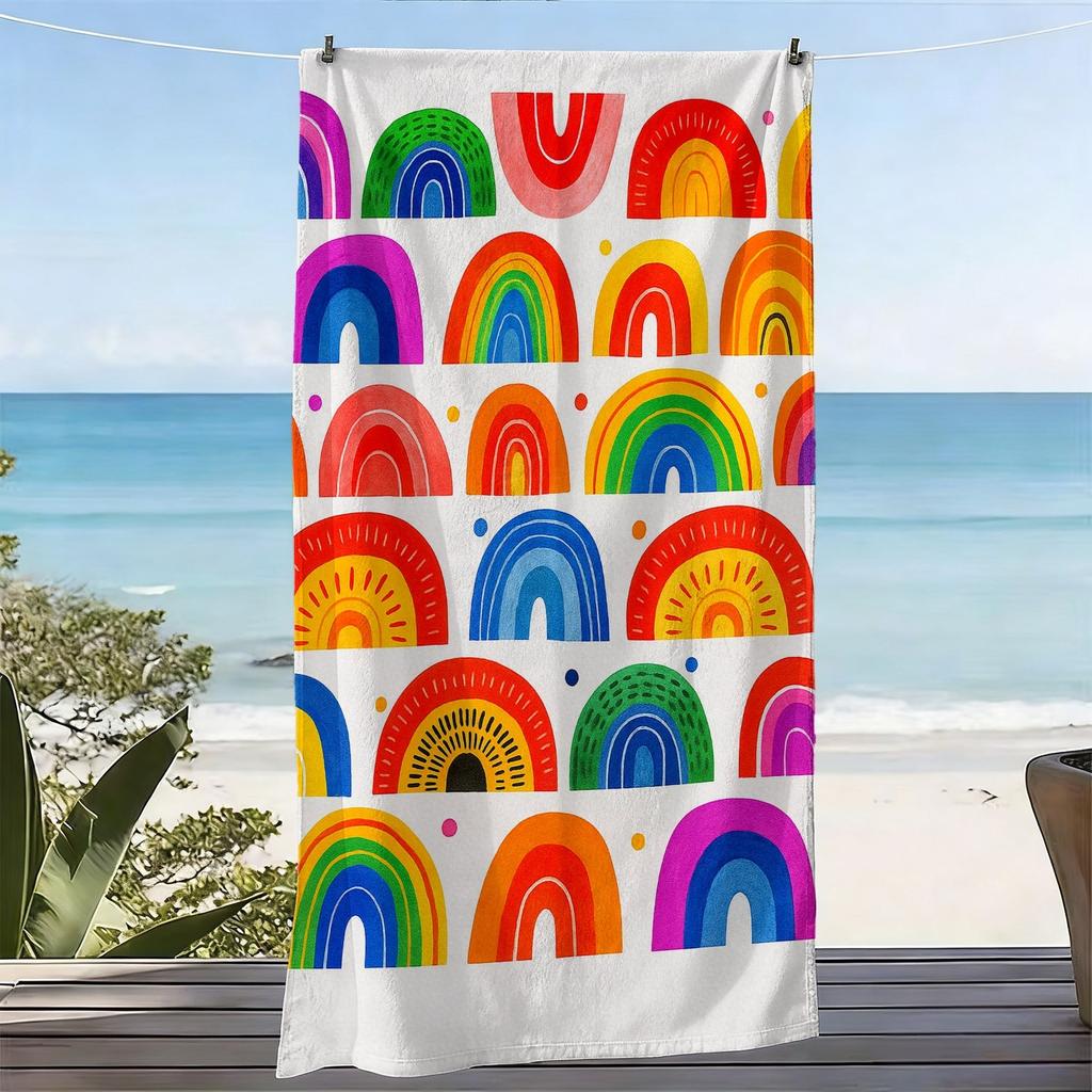 1pc, Rainbow Theme Extra Large Soft Beach Towel,Multicolor Arc Print Pattern, Microfiber Bath Towel,Quick-Drying,Super Absorbent