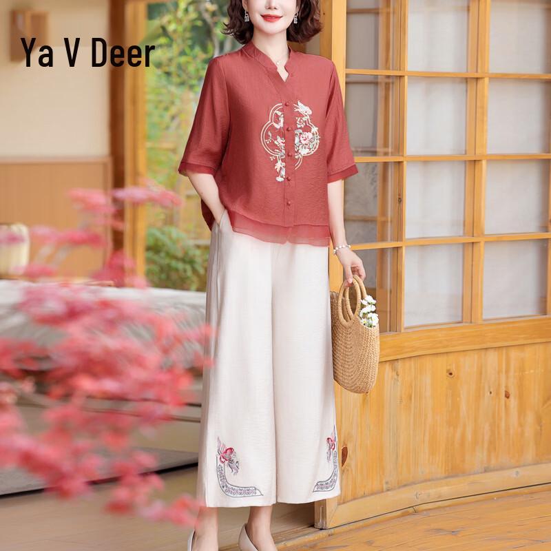 Yalu New Chinese Style Cotton Linen Summer Set for Women 5XL