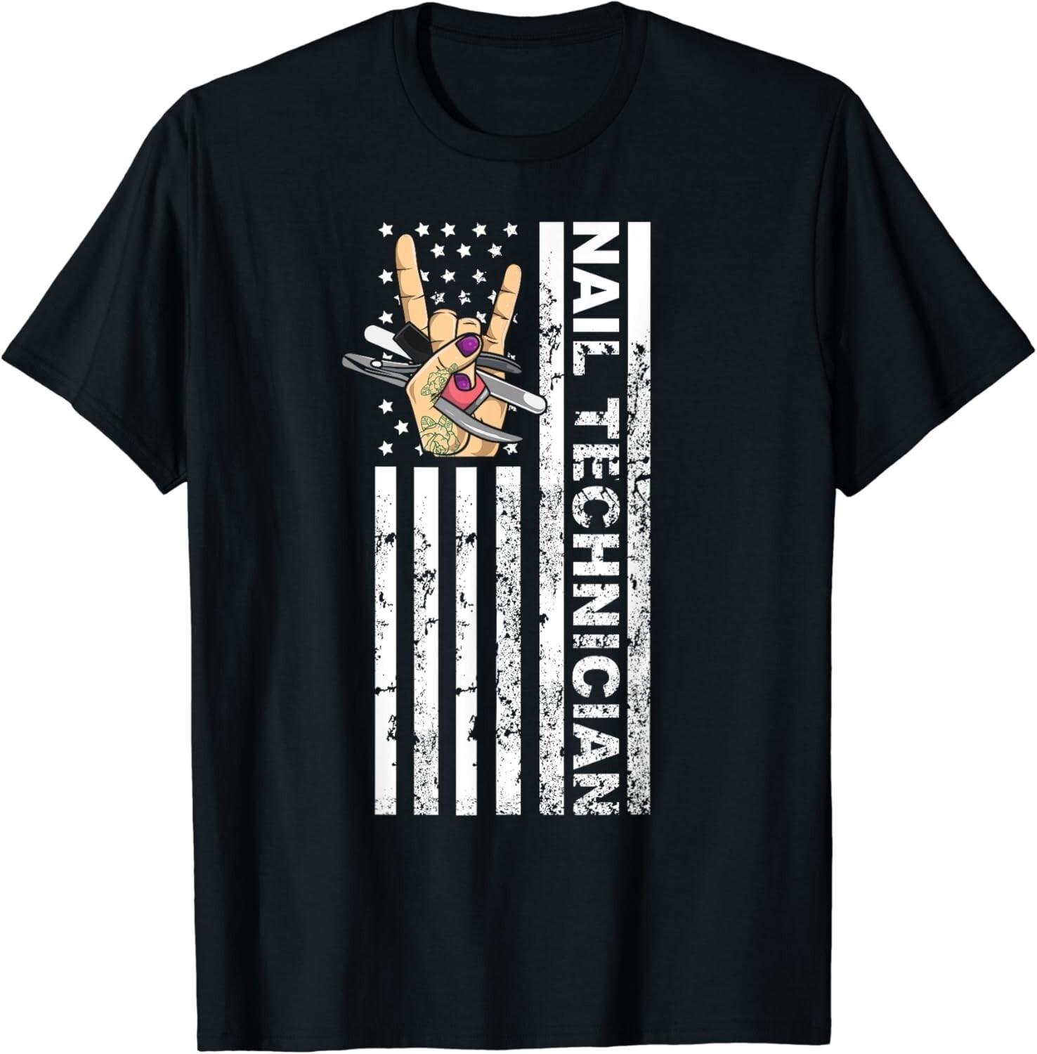 Proud American Beautician Funny Nail Tech Technician Gift Unisex T-Shirt Mens Womens Tees Top L