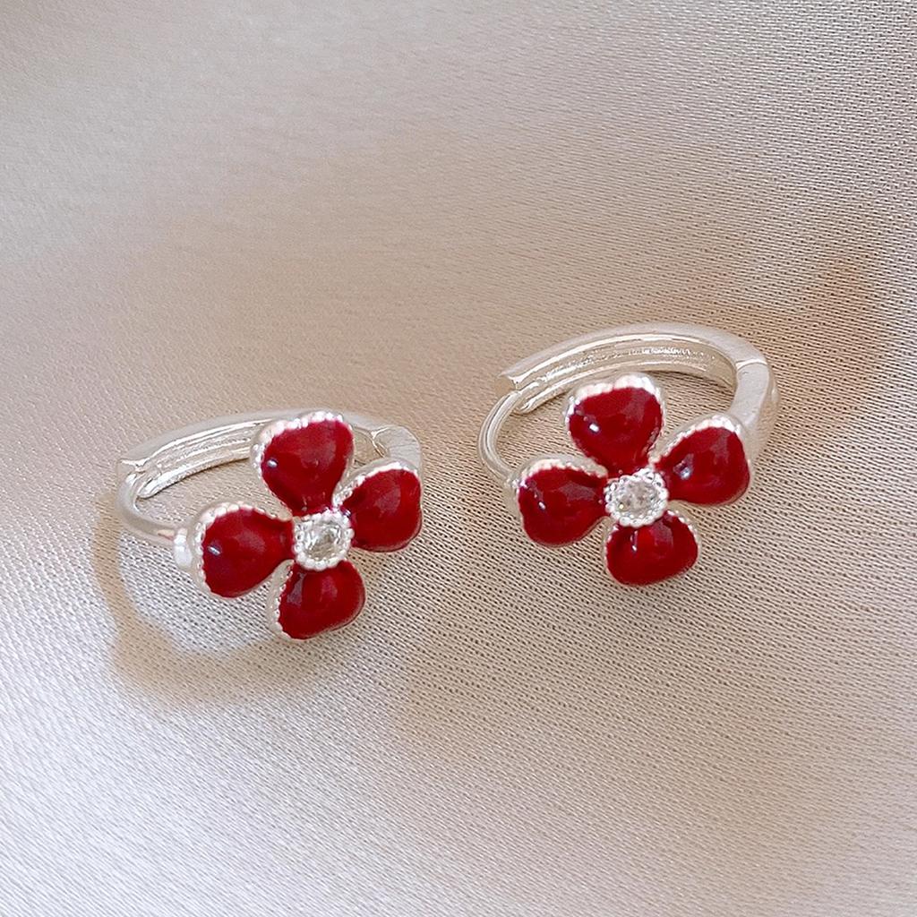 Vintage Simple Zircon Drip Oil Red Apple Earrings Stud Earrings Exquisite Earrings Women