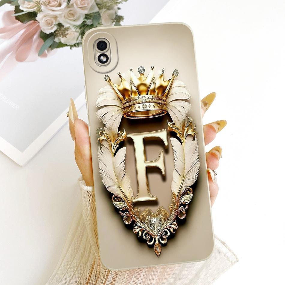 For Samsung Galaxy A01 Core Feather Crown Initial Letter Phone Case For Samsung A01 A01Core Shockproof Soft Silicone Bumpers