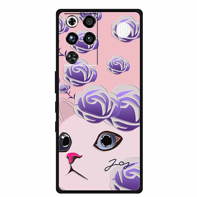 For ZTE Nubia RedMagic 11 Pro 5G Case 3D Emboss Flowers Relief Soft Black Silicone Back Cover For ZTE Nubia RedMagic 11Pro Funda