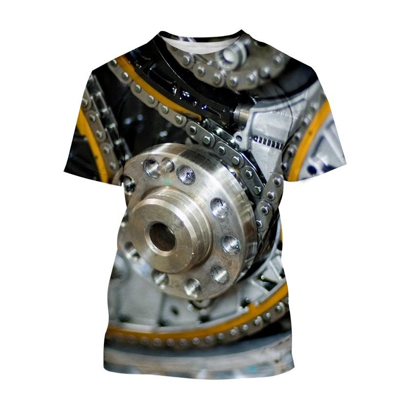 Automobile Heavy Metal 3d Printing Mechanical Engine Fashion Men T Shirts Youth Round Neck T-shirt Casual Short Sleeve Men's Top