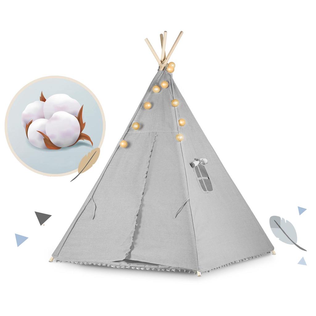 Nukido Children's Teepee Tent With Lights - Gray