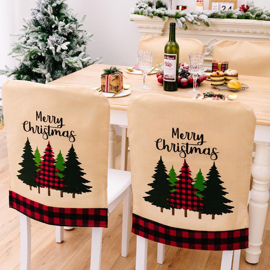 Merry Stylish Christmas Chair Cover With Rustic Burlap And Plaid Design Celebrations For