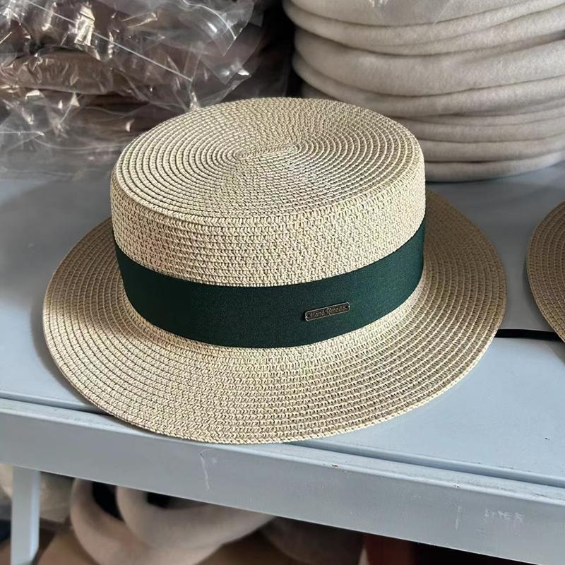 Flat top hat women's summer vacation seaside Panama hat flat edge French beach hat braided sunshade sunscreen top hat