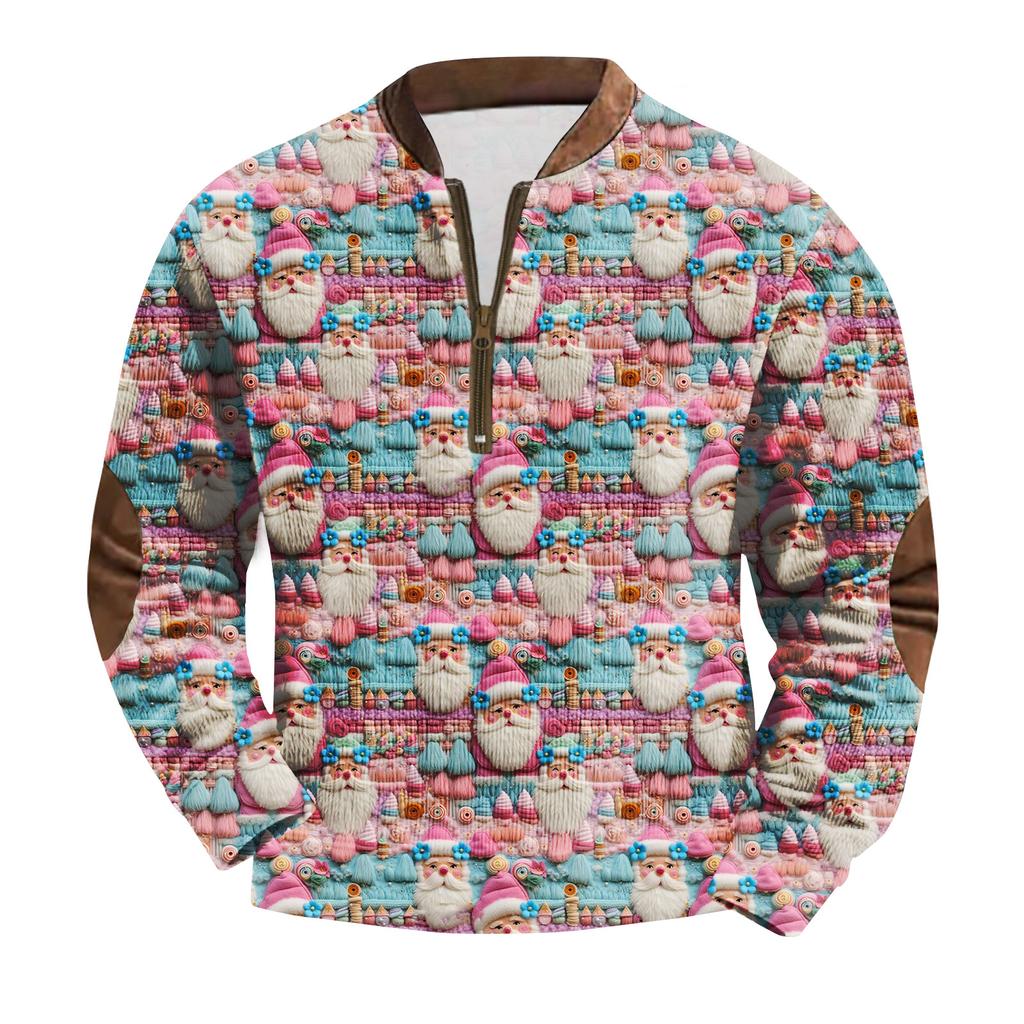 Men's Fashion Christmas Printed Corduroy Zipper Shirt
