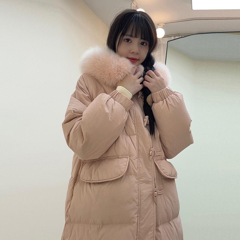 

Женский пуховик премиум-класса, длинный, зимний, 2025, новый, с большим меховым воротником, утолщенный, теплый пуховик из белого утиного пуха, тренд S