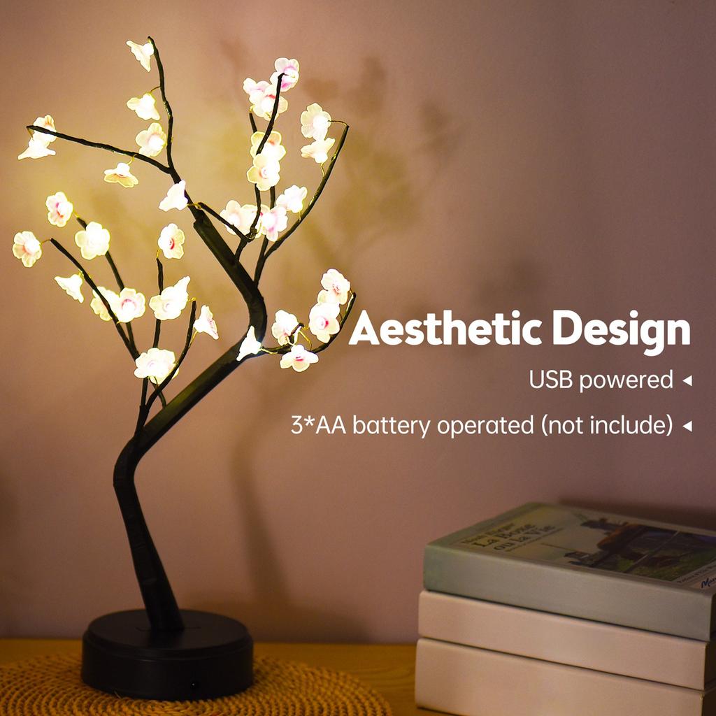 Artificial Cherry Blossom Tree Lights 36 Light Cherry Flower Tree Touch Switch 2 Light Modes Aesthet