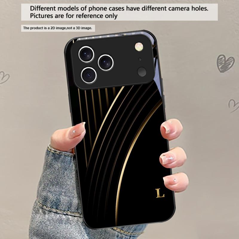 

Elegant letter S M R For iPhone 17 Air 16 E 15 Plus 14 Pro Max 13 12 mini 11 5 6 7 8 Plus XR XS Max SE Black Glass Phone Case iPhone 13 mini
