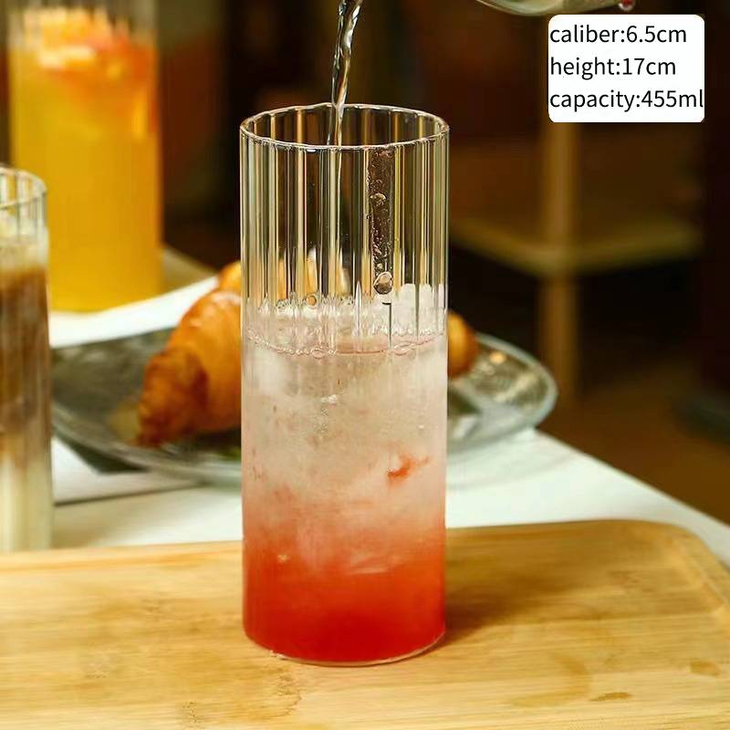INS Ribbed Glass Cups Drinking Glasses Iced Tea Cup Water Juice Cocktail Glasses Bar Beverages Coffee Mug Kitchen Drinkware