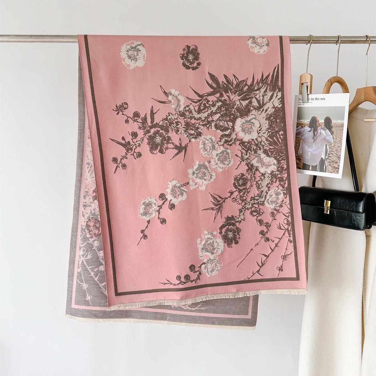 

Новый женский винтажный шарф с цветочным принтом, осенне-зимний элегантный теплый шарф с кисточками, шаль, ветрозащитная накидка, пашмина, бандана, головные платки 66X186CM