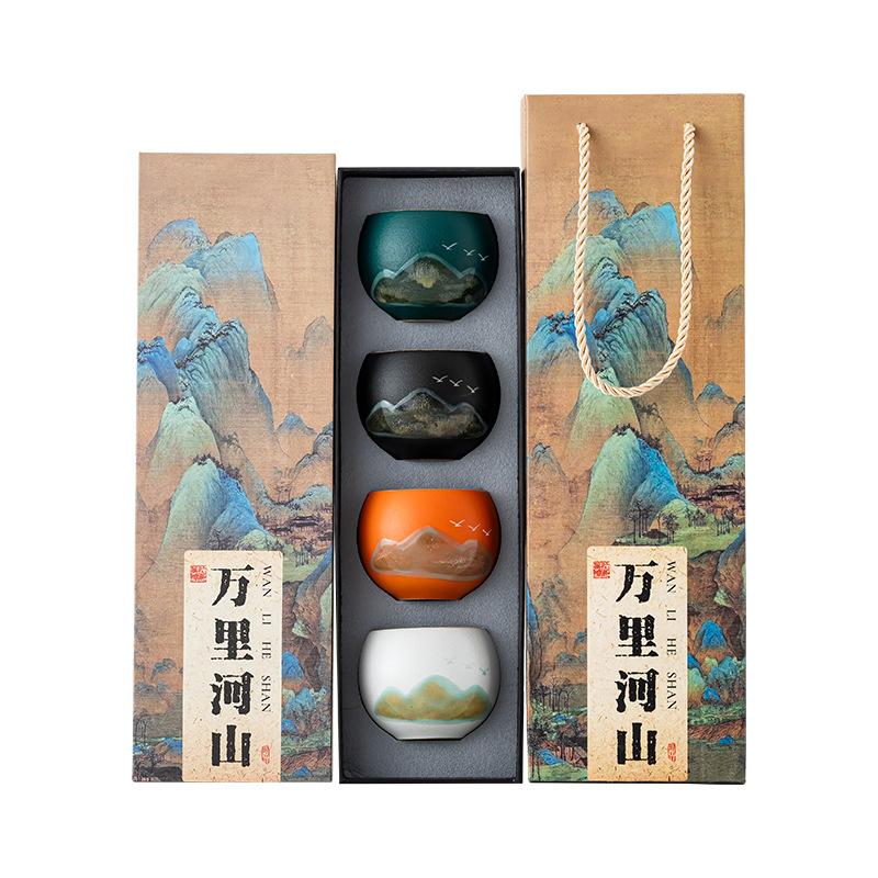 Premium glaze color teacup gift box, Aoyama Asuka new Chinese style souvenir tea set, teacup master cup single cup