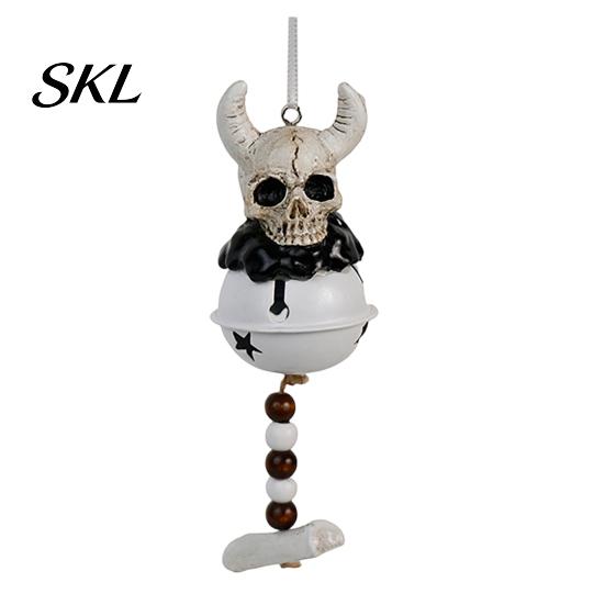 Reusable Halloween Bell Jingle Ornament, Gothic Bull Skull/Angel Wings Hanging Seasonal Decor Decoration for Tree, Party Home