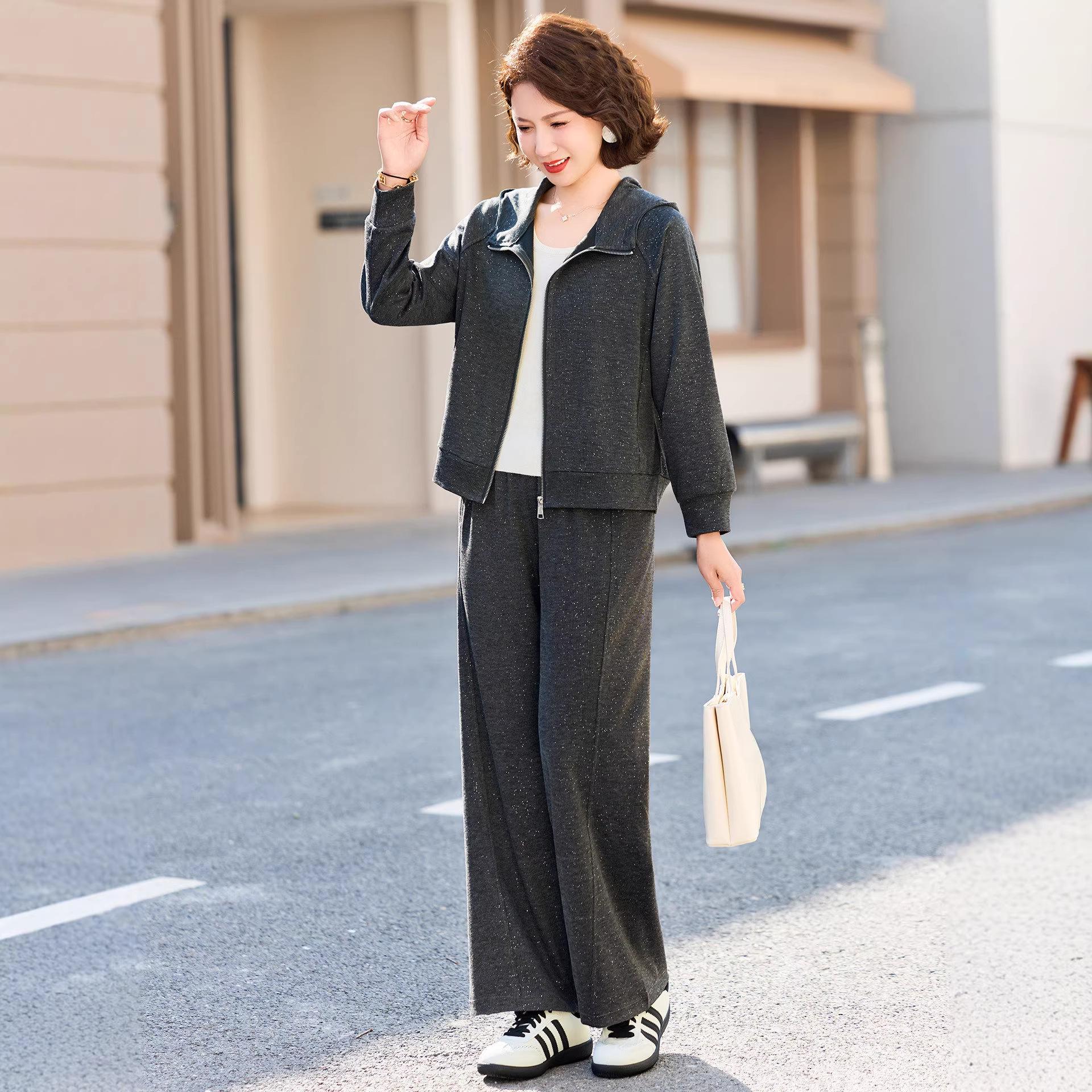 

Mom s Knitted Casual Two-Piece Top Set for Senior Women 2026 Spring/Autumn Sportswear 3X Large (120-135 jin) сірий колір