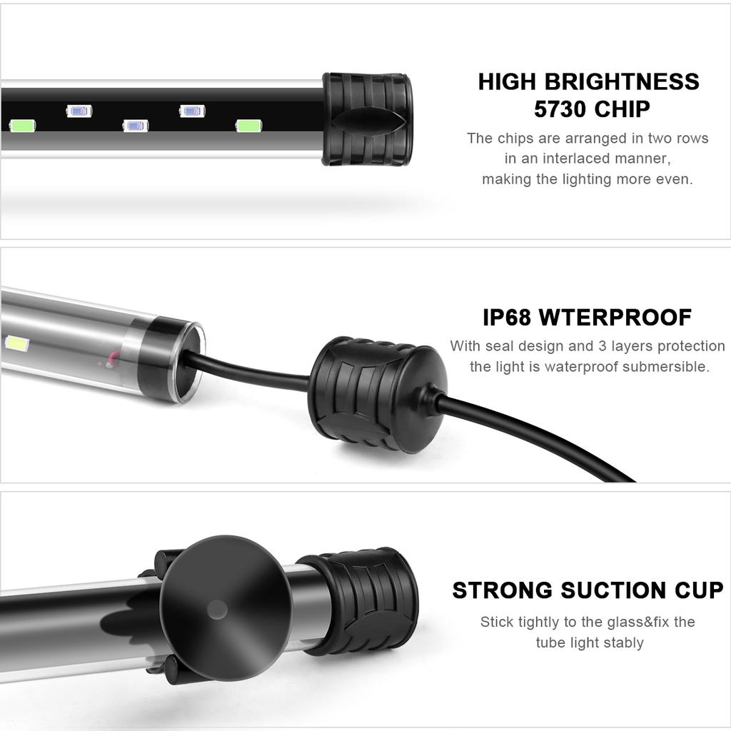 Aquarium Unterwasser LED Fischbecken Dekoratives Licht 8CM/28CM/38CM/48CM Wasserdicht 15W 220V EU Stecker