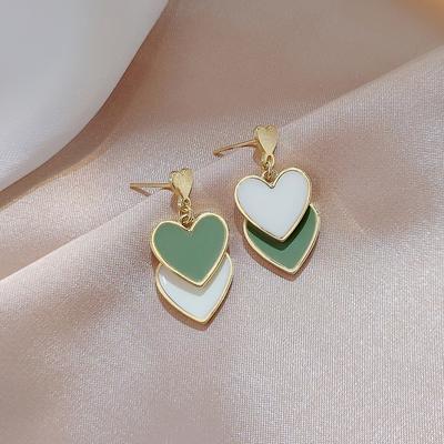 Heart Drop Earrings Green White Love Earring for Women Jewelry Accessories