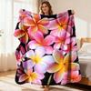 Tropical Flowers Fleece Blanket Plumeria Print Throw Soft Warm All Season Bedding Home Decor Gift For Flower Lovers