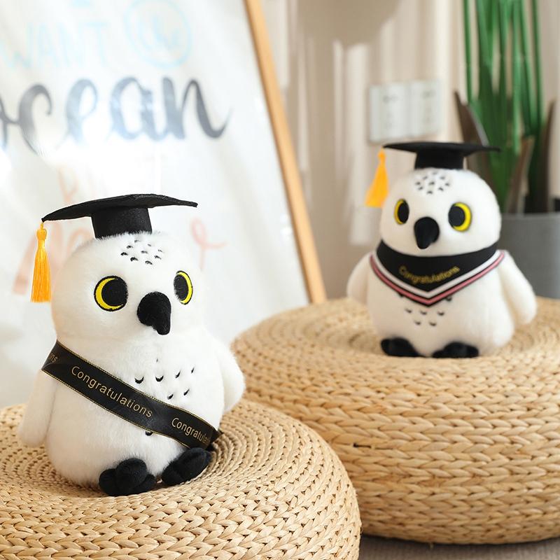 22Cm Congratulations Graduation White Owl Plush Toy Stuffed Doctor Bachelor Cartoon Animal Mascot Souvenir Classmate Gift