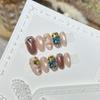 Handmade Press On Nail French Sparkling Glass Bead Cat Eye Magic Mirror Colored Diamond Short Oval Fake Nail Patch Artificial Nail Reusable