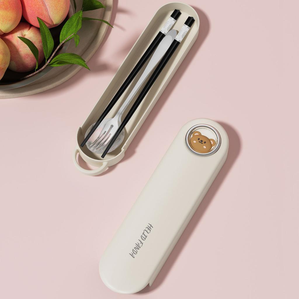 Portable 304 Stainless Steel Tableware Set Spoon Chopsticks With Pull-out Cutlery Box Travel Picnic Cute Dinnerware Set