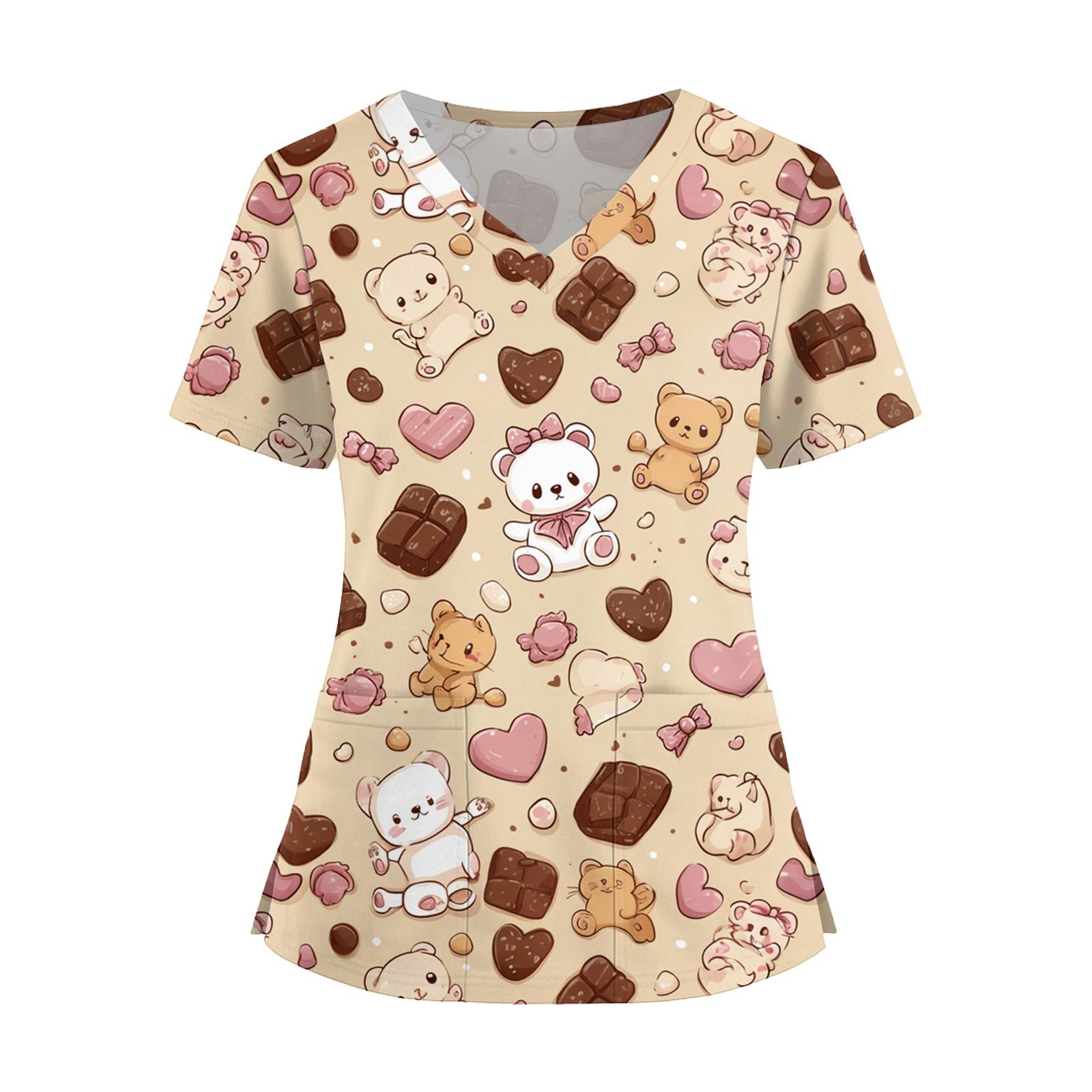 

Женская мода V-образный вырез короткий рукав комбинезон с карманами принт топы одежда M хаки