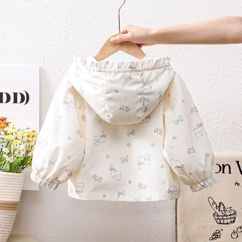 Girls Spring Autumn Thin Hooded Long Sleeve Windbreaker Coat