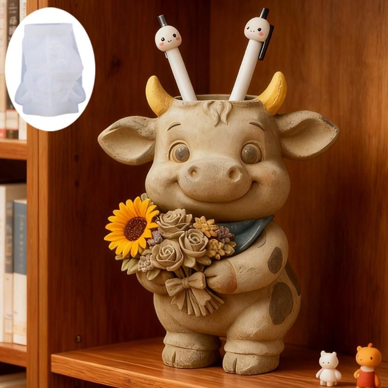 Flexible Silicone Cow Shape Planter Mold For Resin Art Concrete Cement Casting And Decorative Candle Container