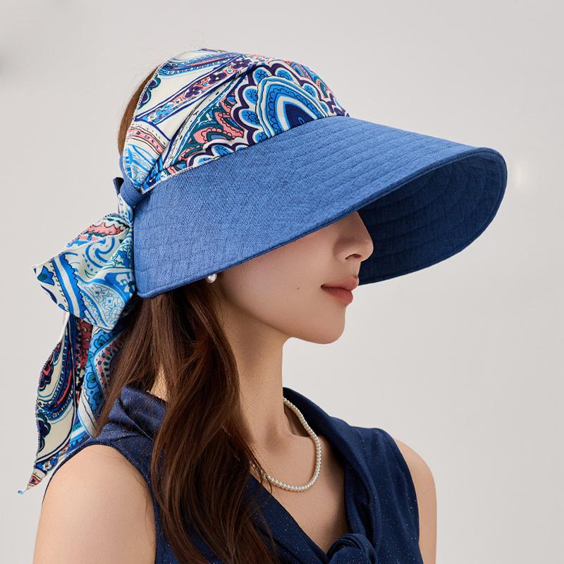 Letní Prošívaný Prázdný Vrchol Cyklistická Větruodolná Čepice Dámská Cestovní Sluneční Clona Mašle Velký Plážový Klobouk