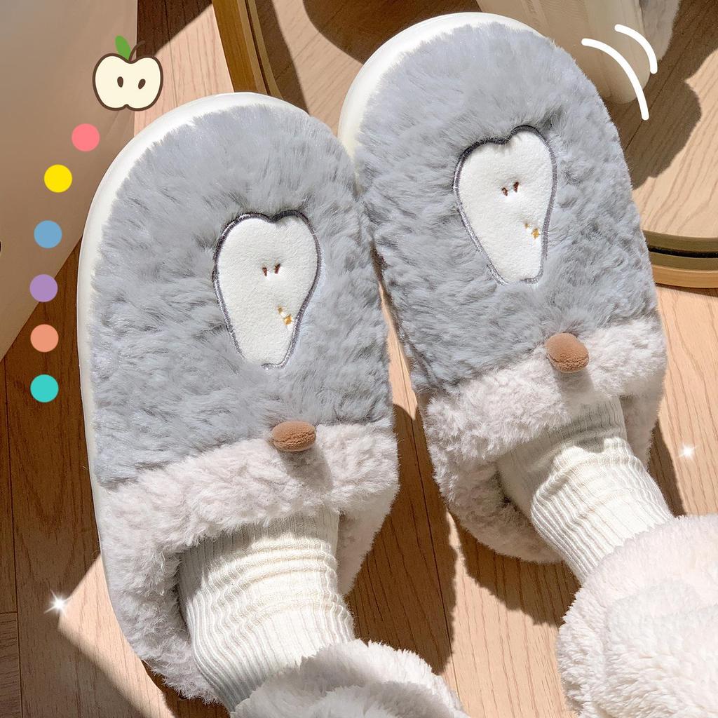 Women's Winter Plush Cotton Slippers - Cute Fruit Design, Cozy Velvet, Thick Sole, Couple-Friendly